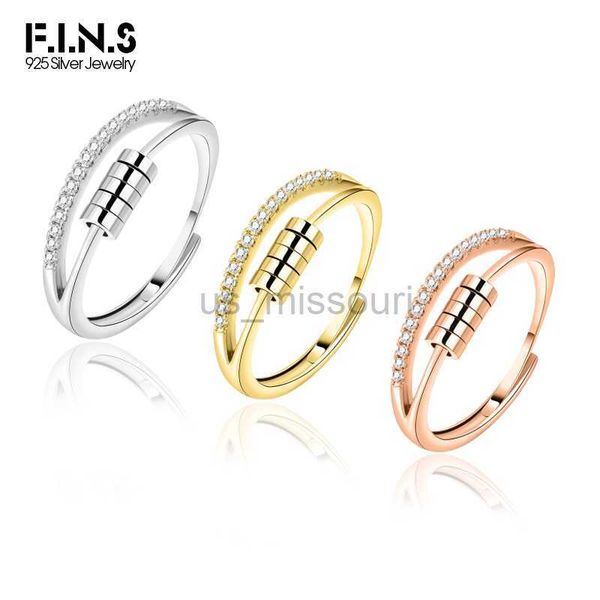 

band rings fins s925 sterling silver pentacyclic zircon ring hiphop rotating staggered anti anxiety stress adjustable finger fine jewel j230