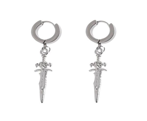 

dangle chandelier hiphoprock staniless steel dagger drop earrings for men women small sword punk fashion jewelry 2021 gift3282663, Silver