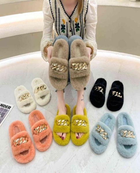 

2021 new fashion outdoor slippers fashionable furry shoes winter cotton slipper women039s plush warm winter indoors slides blac2949742, Black
