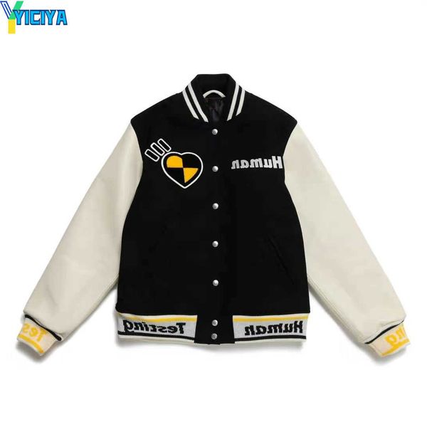 

yiciya 2023 varsity style jacket baseball uniform bomber jacket for women men fashion retro clothes streetwear oversized coat down human tes, Black;brown