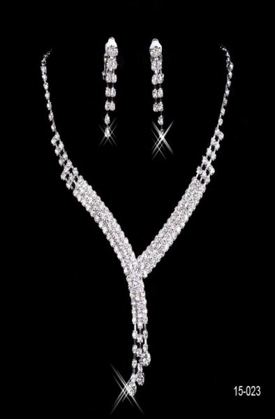 

15023 sparkly silver sets bride wedding pageant rhinestone necklace earrings jewelry sets for party bridal jewelry7210423, White