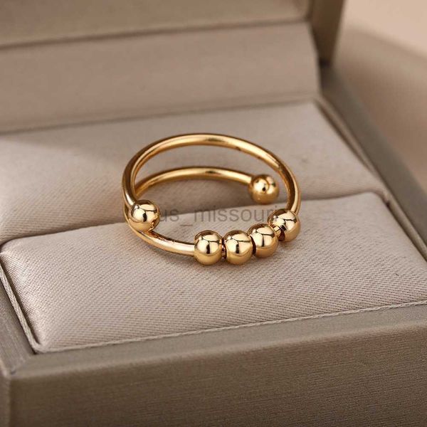 

band rings balls beads rings for women stainless steel rotate y anti stress anxiety ring 2023 antistress spiral bead rotate jewlery j230531, Silver