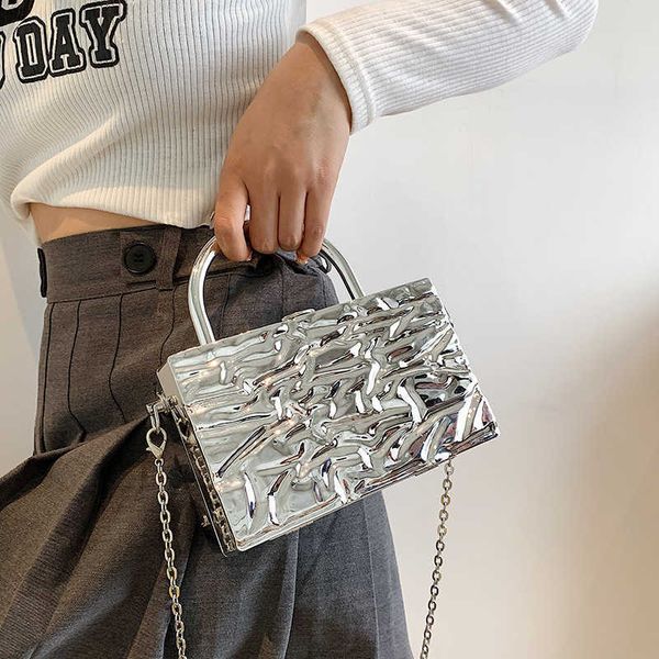 

purse metal handle box design women female party clutch bag 2023 new handbags shoulder chain silver tote crossbody