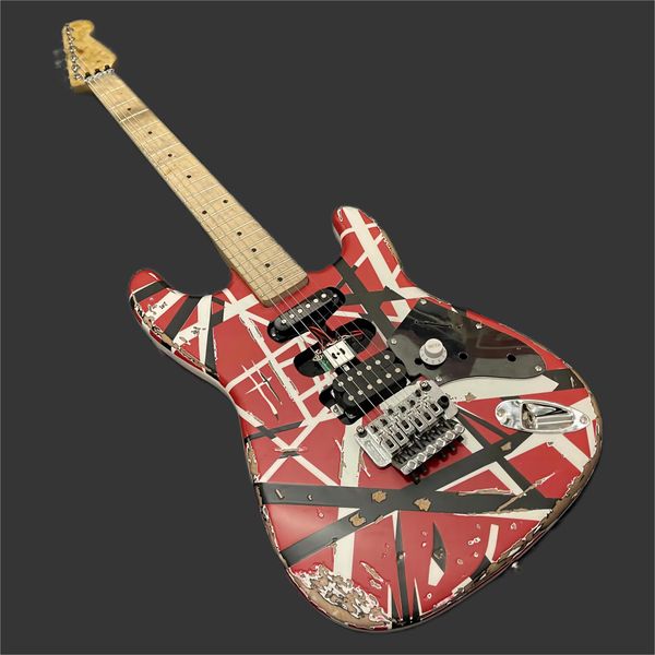 

sale heavy relic white black stripes red 5150 st electric guitar eddie edward van halen franken stein china guitars, alder body, maple neck,