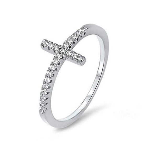 

exquisite silver plated ring for women eternity christian cross fashion party gifts jewelry cluster rings2497485, Golden;silver