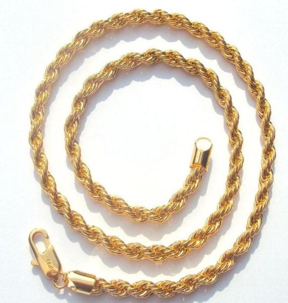 

highquality rope chain 6mm 14 k yellow fine solid gold gf thick ed braided mens hip hop 24quot inch necklace3180974, Silver