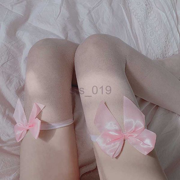 

socks cute women' hosiery thin bow stay up thigh high silk stockings hose ladies bow tights stockings over-knee-socks j230531, Red;black