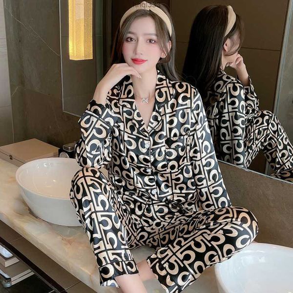

1xa2 2ni1 womens silk pajamas suit long sleeve sleepwear satin underwear plus size lingere home clothes 2-piece loungewear 220309, White
