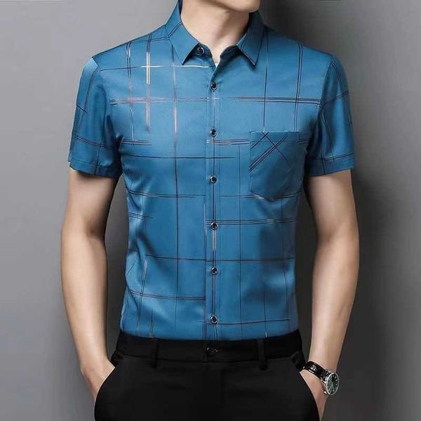 

2023 new line fragmented flower half sleeve men's shirt summer ice silk non iron men's fashion short sleeve shirt polo collar blou, White;black