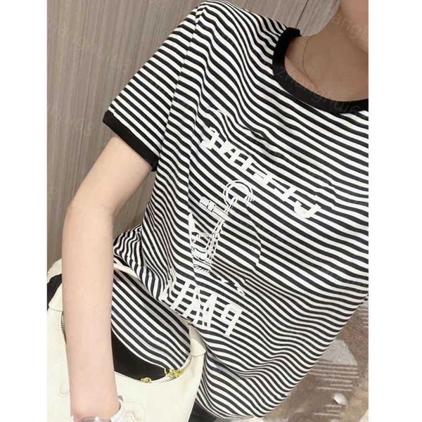 

23ss tee womens t-shirt womens designer clothing round neck pure cotton color matching striped sailor monogram print short sleeve t-shirt wo, White
