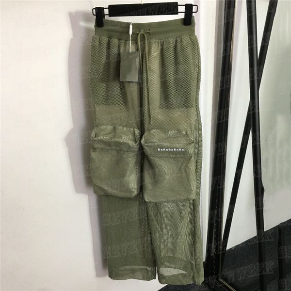 

designer letter women pants trousers mesh hollow breathable cargo pant drawstring elastic waist casual pant, Black;white