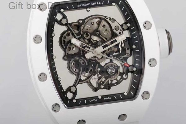 

rm055 superclone flywheel luxury men's mechanical watch richa milles watches rm055 white ceramic black movement, Slivery;golden