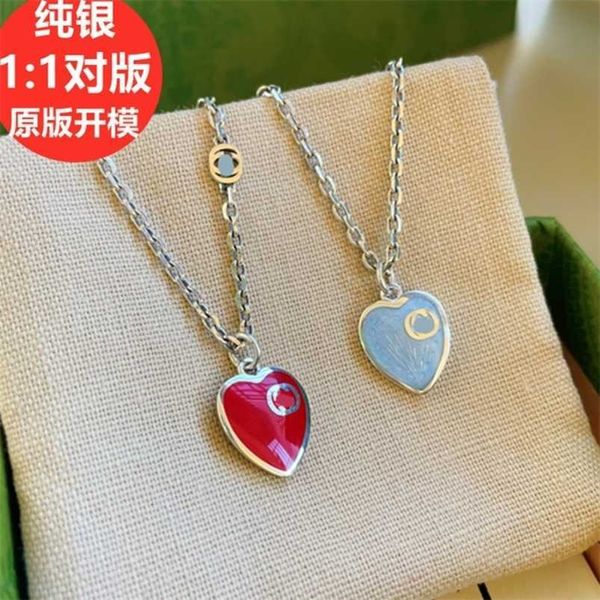 

2023 new designer jewelry bracelet necklace ring 925 old interlocking neck enamel red blue love pendant women's clavicle chain, Silver
