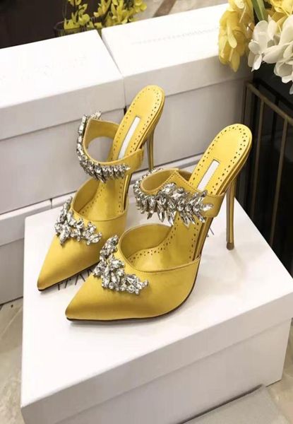 

fashion season italy shoes lurum pumps party crystal leaves embellished yellow satin mules catwalk wedding6778600, Black