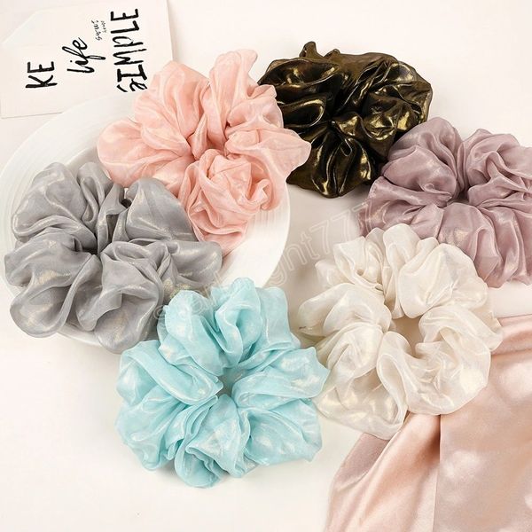 

shining mesh organza oversized scrunchies summer fairy hair ties women high elastic hair bands ponytail holder hair accessories, Slivery;white