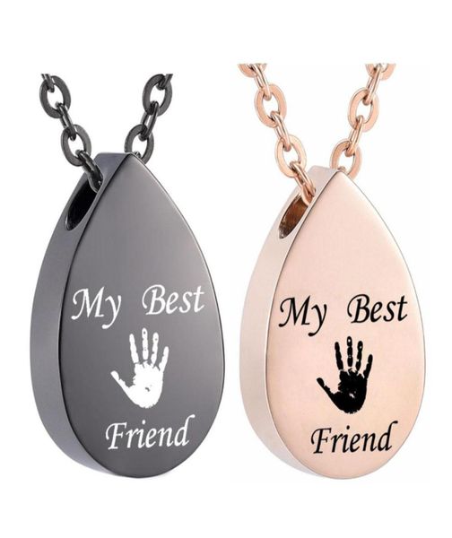 

stainless steel water droplets urn necklace cremation urn pendant heart my friend palm print memorial keepsake jewelry1024594, Silver