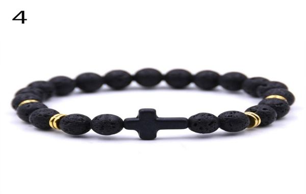 

vintage cross charm bracelet tiger eyeturquoise agate lava rock beads bracelets for men women jewelry gift8339804, Black