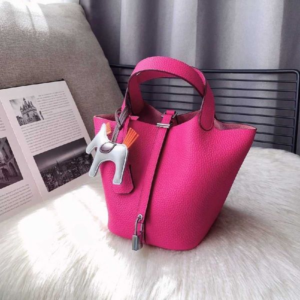 

original edition 7a h home designer picotin lock bags super fire bucket bag womens leather handbag advanced rose red portable cow highcapaci
