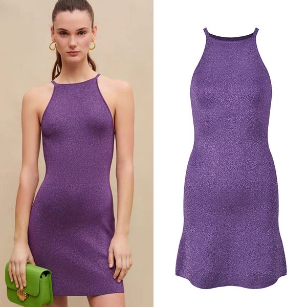 

518  2023 runway dress crew neck sleeveless purple dress empire brand same style dress flora print womens clothes yl, Black