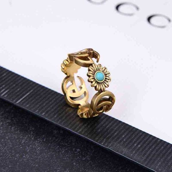 

2023 new designer jewelry bracelet necklace ring ancient daisy pine stone women's simple hollow lovers' ring, Silver