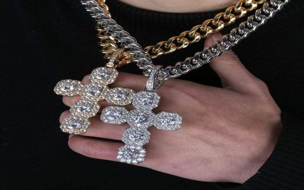 

hip hop big cross diamonds pendant necklaces for men women luxury christianity pendants 18k gold plated copper zircons cuban chain3229880, Silver