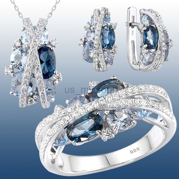 

band rings luxury designer sapphire crystal jewelry set for women cross infinite ring earrings necklace wedding set valentine's day gif, Silver