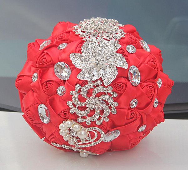 

red wedding bouquets rose artificial sweet 15 quinceanera bouquet crystal silk ribbon new buque de noiva 37 colors w228b 6345392