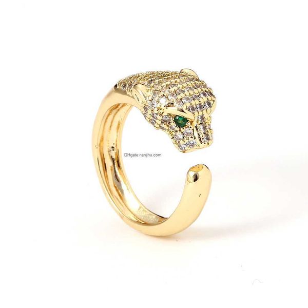 

designer luxury cait brand tier women's handmade jewelry copper micro inlaid leopard open hip-hop tail ring trend, Silver