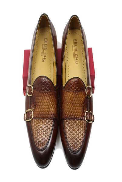 

felix chu autumn stylish men loafers black brown genuine leather print hand painted monk strap men039s dress shoes wedding part1398572