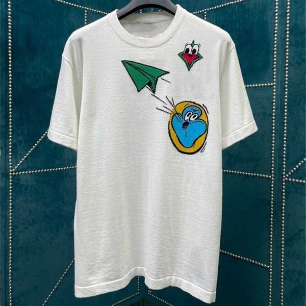 

france paris knitting jacquard cartoon tee luxury designer men women embroidery letters tshirts summer spring fashion high street red christ, White;black