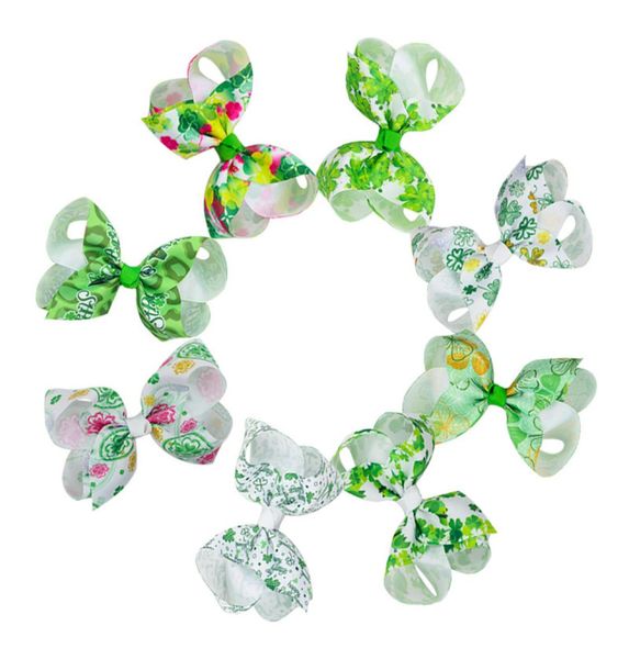 

4 inch shamrock hair clips girls ireland st patricks day thread clover bow barrettes bow ribbon hair clips irish day party access4626874, Slivery;white