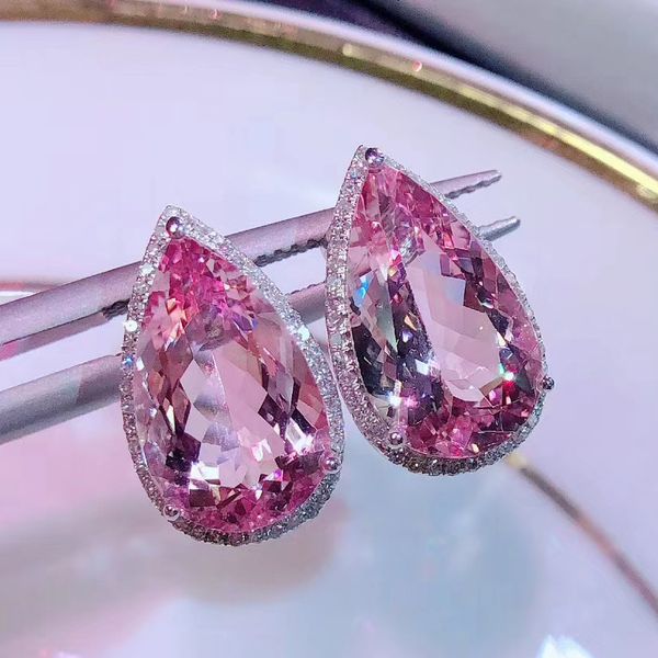 

romantic water drop pink sapphire stud earring real 925 sterling silver jewelry engagement wedding earrings for women party gift