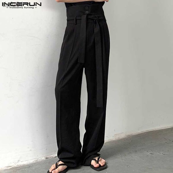 

men's pants casual fashion trousers men high waist belt pant stylish streetwear solid comfortable straight pantalons s-5xl l230520, Black