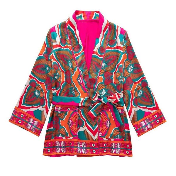 

pb za autumn new women's clothing belted retro print kimono coat loei, White