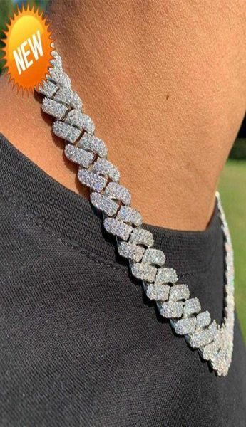 

designer necklace 14mm iced cuban link mens gold chain prong chain necklace 14k white gold plated 2 row diamond cubic zirconia jew6377794, Silver