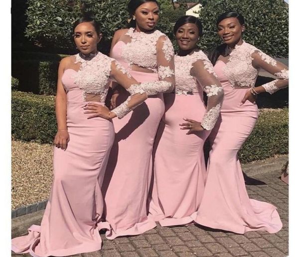 

pink lace bridesmaid dresses long sleeves mermaid sweep train flower bridesmaid dresses maid of honor wedding party dresses70214615036260, White;pink
