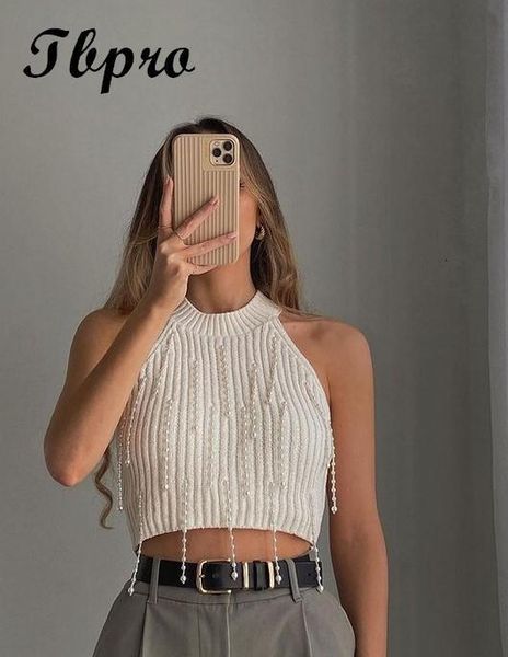 

women's t-shirt elegant pearl bead sweater drawn women's fashion off shoulder strap knitted spring leisure women's white t-sh