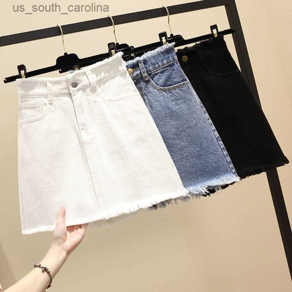 

4xl 5xl plus size summer denim skirt women korean style short high waist skirt jupe femme black white jeans skirts womens c6150 l230522