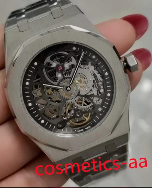 

multicolor watch men 45mm sapphire glass watchs automatic mechanical hollow watches 316l stainless steel life waterproof designer wristwatch, Slivery;brown