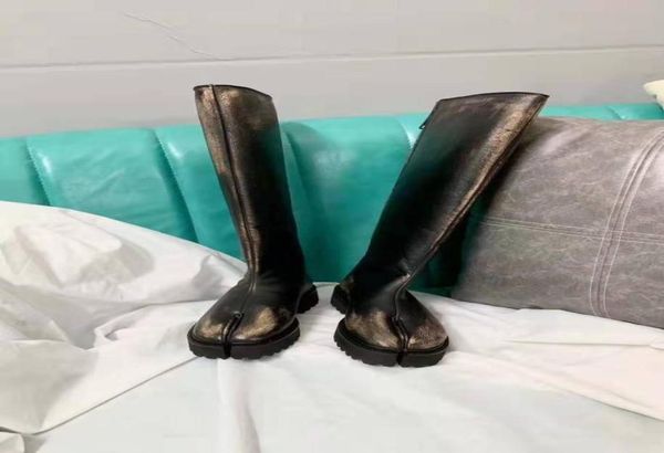 

woman original box handmade split toe knee boots back zip paris fashion tabi long boots new release comfortable tabi shoes9590279, Black