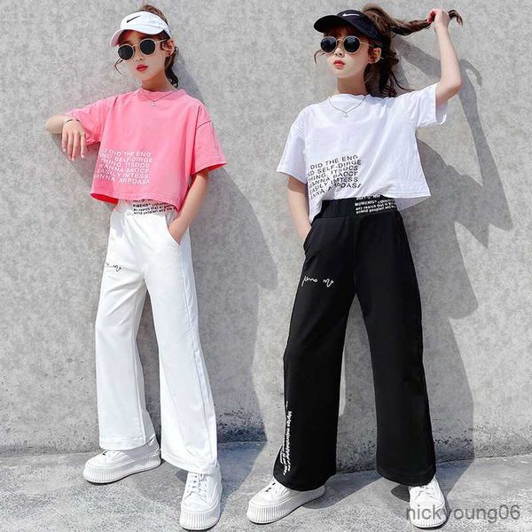 

clothing sets teen girls clothes set kids tracksuit cotton crop and wide leg pants children sportswear 6 13 14, White