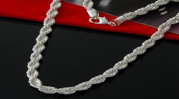 

fashion women men jewelry 4mm thick ed rope chain necklace 18 inches 925 sterling silver plated 8387320, Black