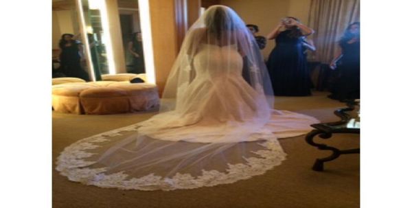 

new style 3m long veil lace appliques wedding accessories cathedral bridal veil romantic wedding veils suit for weddings e9481423, Black