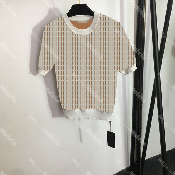 

jacquard knitted tees women letter knits designer ladies vacation casual apricot knits for female, White
