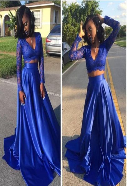 

2017 royal blue two pieces aline prom dresses 2k17 vestidos de fiesta vneck long sleeves aline evening party gown4538336, Black