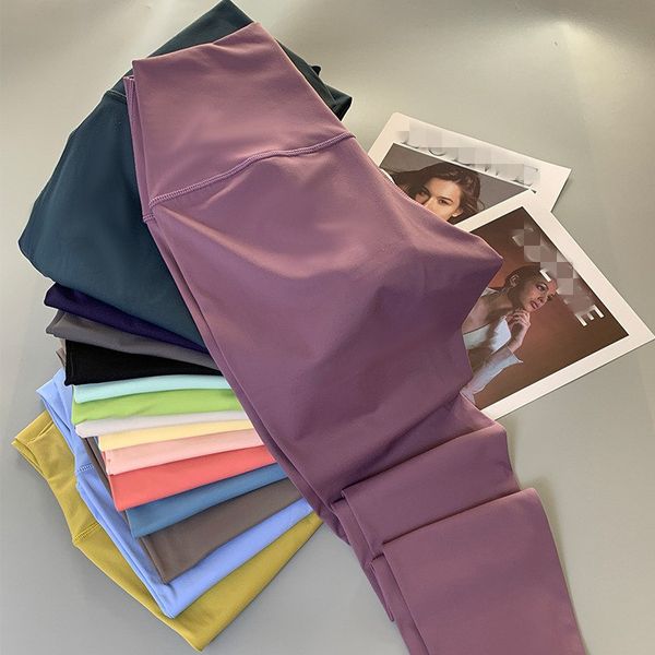 

lulu align women's yoga legging seamless nude female sports high elastic fitness pants soft high waist hip lift camouflage nine-point l, White;red