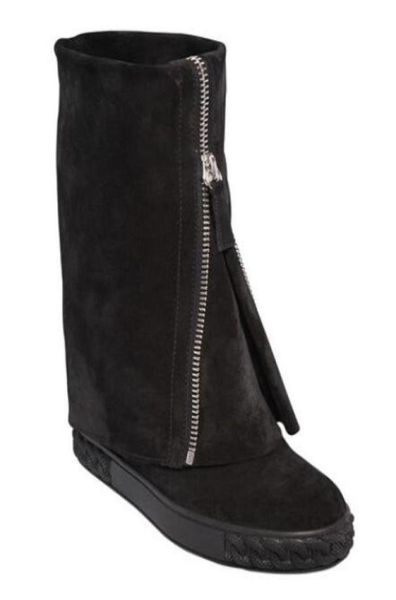 

blackwhite women shoes sneakers midcalf boots round toe front zippers height increasing casual wedges boats lady shoes6324061, Black