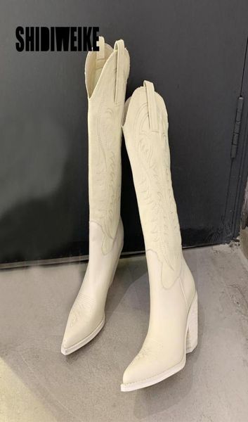 

fashion trend embossed microfiber leather women boots pointed toe western cowboy boots women kneehigh boots4266163, Black