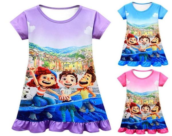 

2021 girls pajamas luca children039s shortsleeved ruffle dress 8049309k21384525083, Blue;red