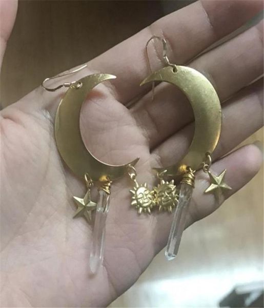 

dangle chandelier celeste moon sun stars and raw quartz earrings8384697, Silver